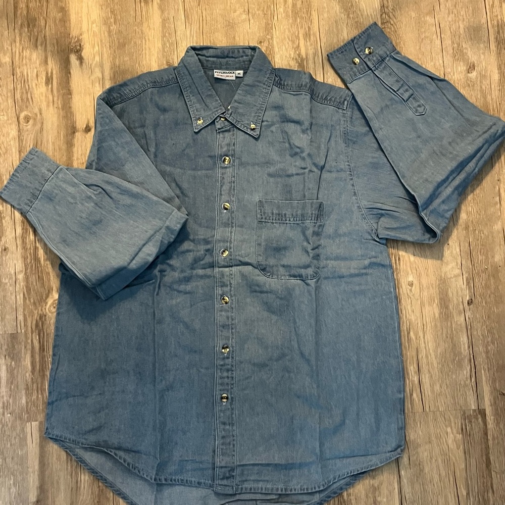 Blue Casual Button Down Shirt Denium unisex